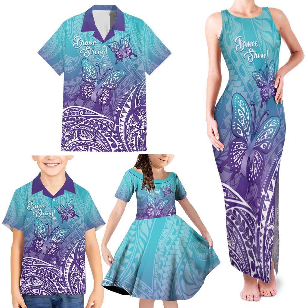 Polynesia Suicide Prevention Month Family Matching Tank Maxi Dress and Hawaiian Shirt Butterfly Purple And Teal Ribbon Tomorrow Needs You LT14 - Polynesian Pride