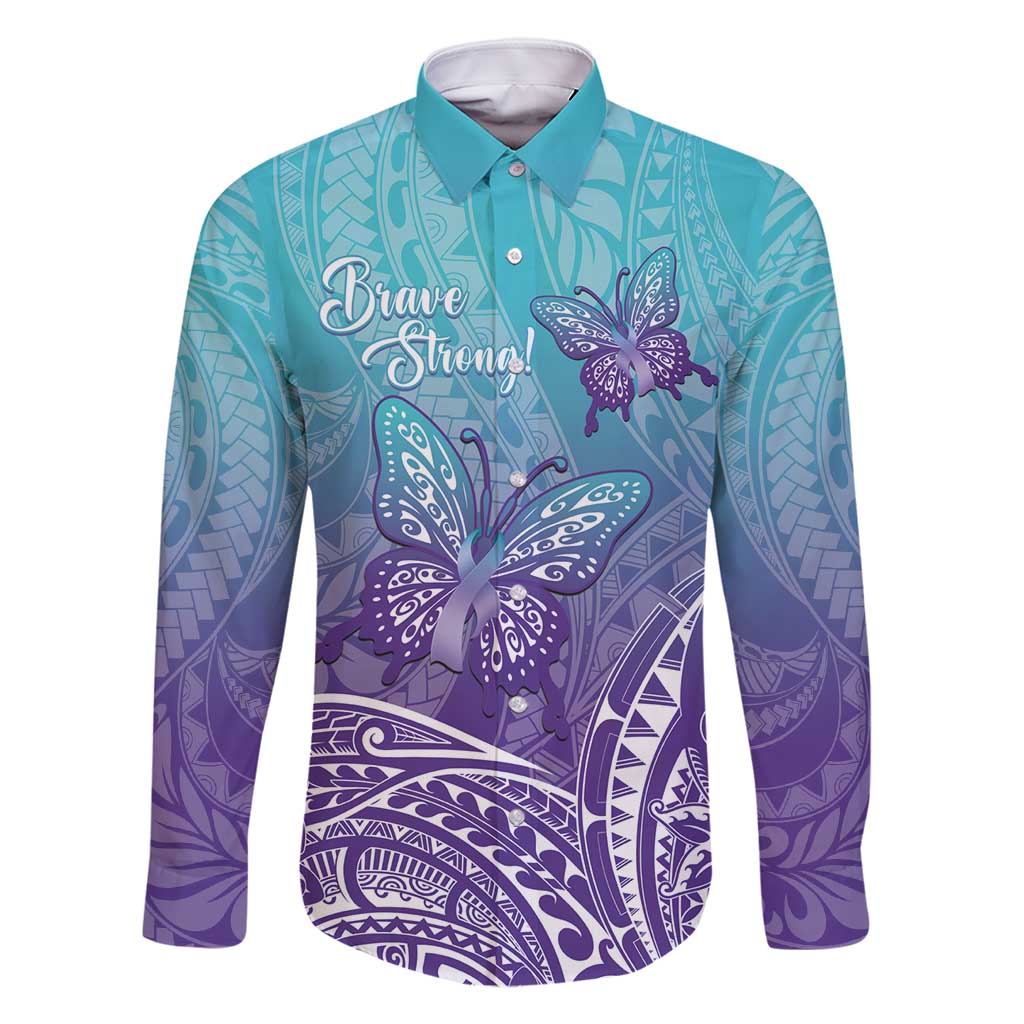 Polynesia Suicide Prevention Month Family Matching Tank Maxi Dress and Hawaiian Shirt Butterfly Purple And Teal Ribbon Tomorrow Needs You