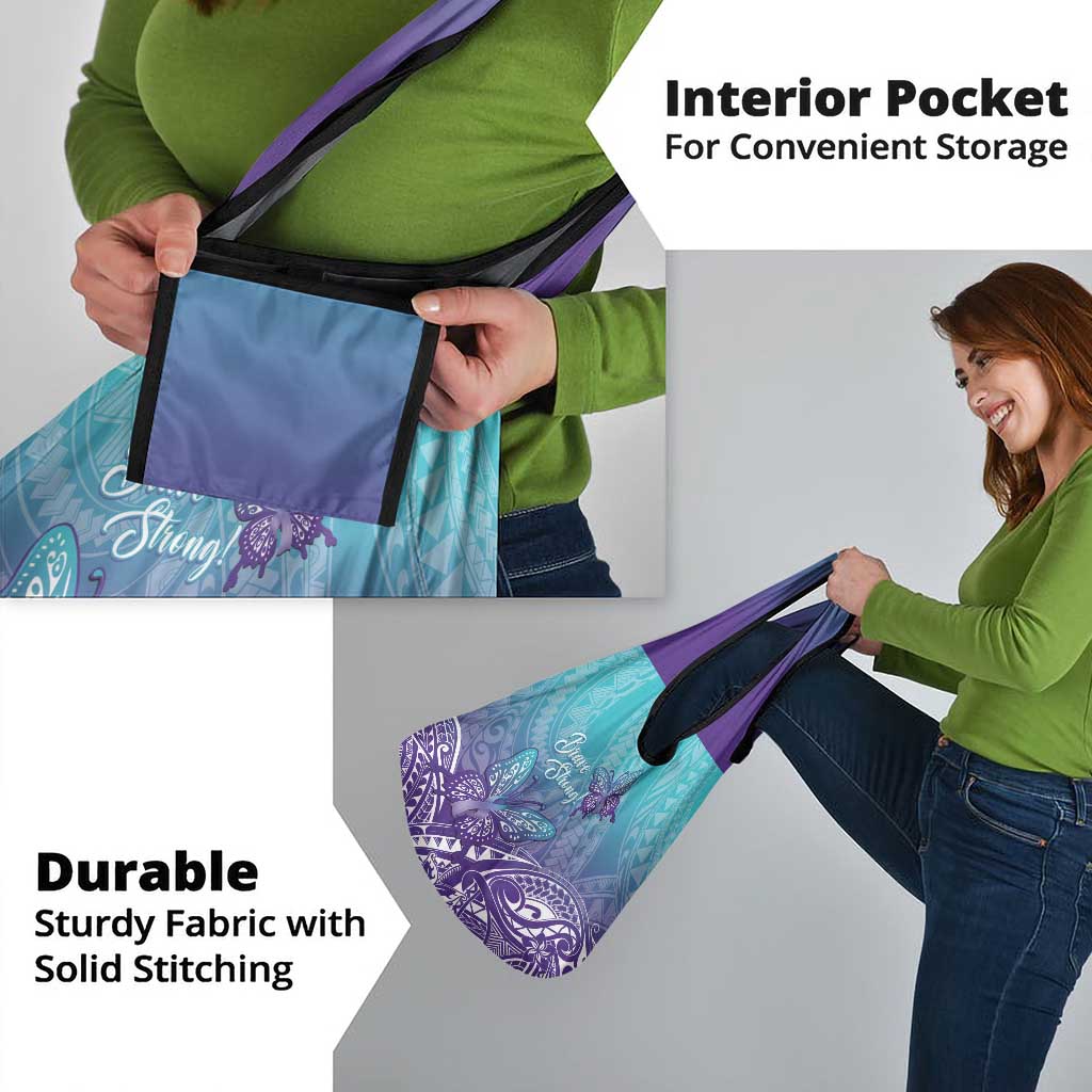 Polynesia Suicide Prevention Month Grocery Bag Butterfly Purple And Teal Ribbon Tomorrow Needs You