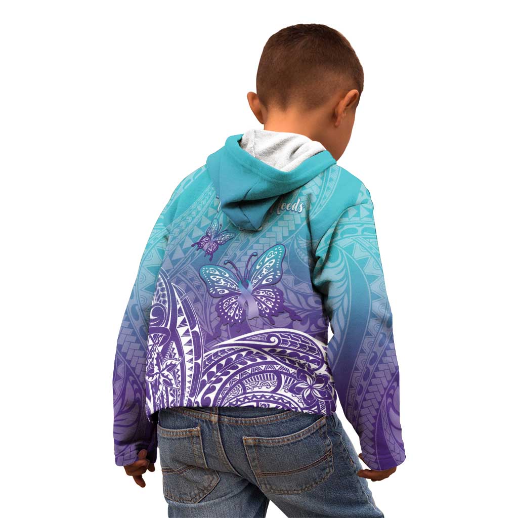 Polynesia Suicide Prevention Month Kid Hoodie Butterfly Purple And Teal Ribbon Tomorrow Needs You