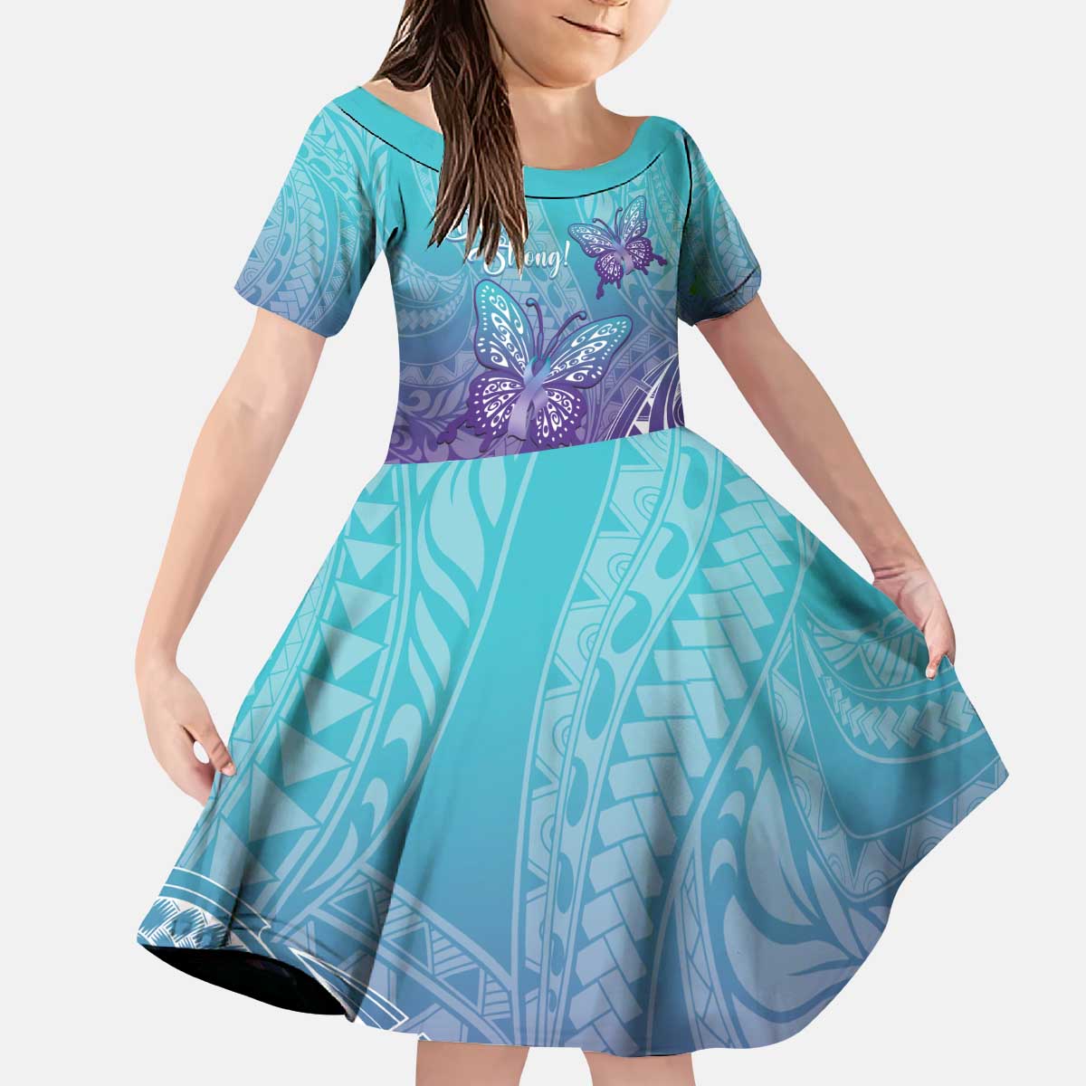 Polynesia Suicide Prevention Month Kid Short Sleeve Dress Butterfly Purple And Teal Ribbon Tomorrow Needs You