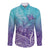 Polynesia Suicide Prevention Month Long Sleeve Button Shirt Butterfly Purple And Teal Ribbon Tomorrow Needs You