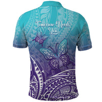 Polynesia Suicide Prevention Month Polo Shirt Butterfly Purple And Teal Ribbon Tomorrow Needs You