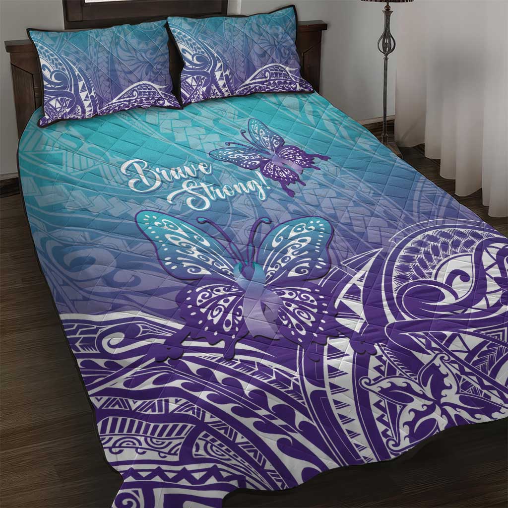 Polynesia Suicide Prevention Month Quilt Bed Set Butterfly Purple And Teal Ribbon Tomorrow Needs You