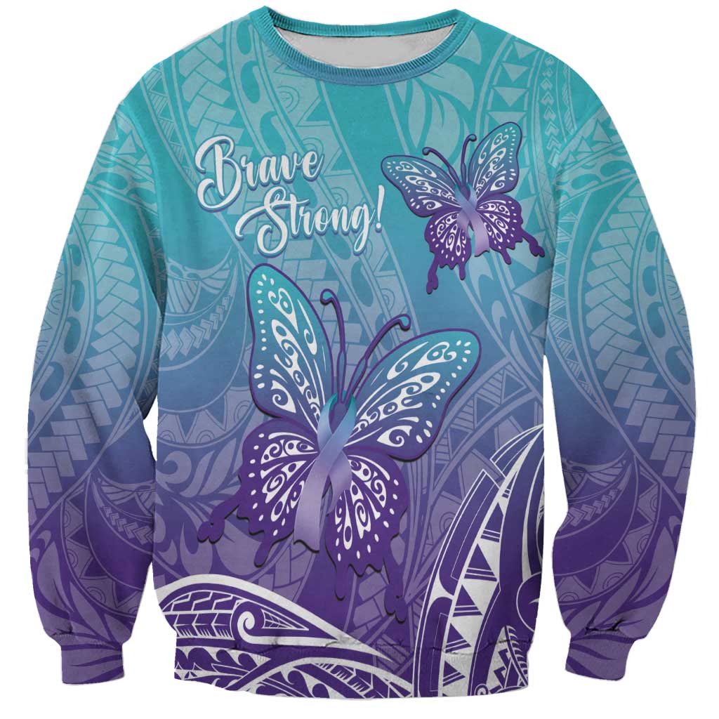 Polynesia Suicide Prevention Month Sweatshirt Butterfly Purple And Teal Ribbon Tomorrow Needs You