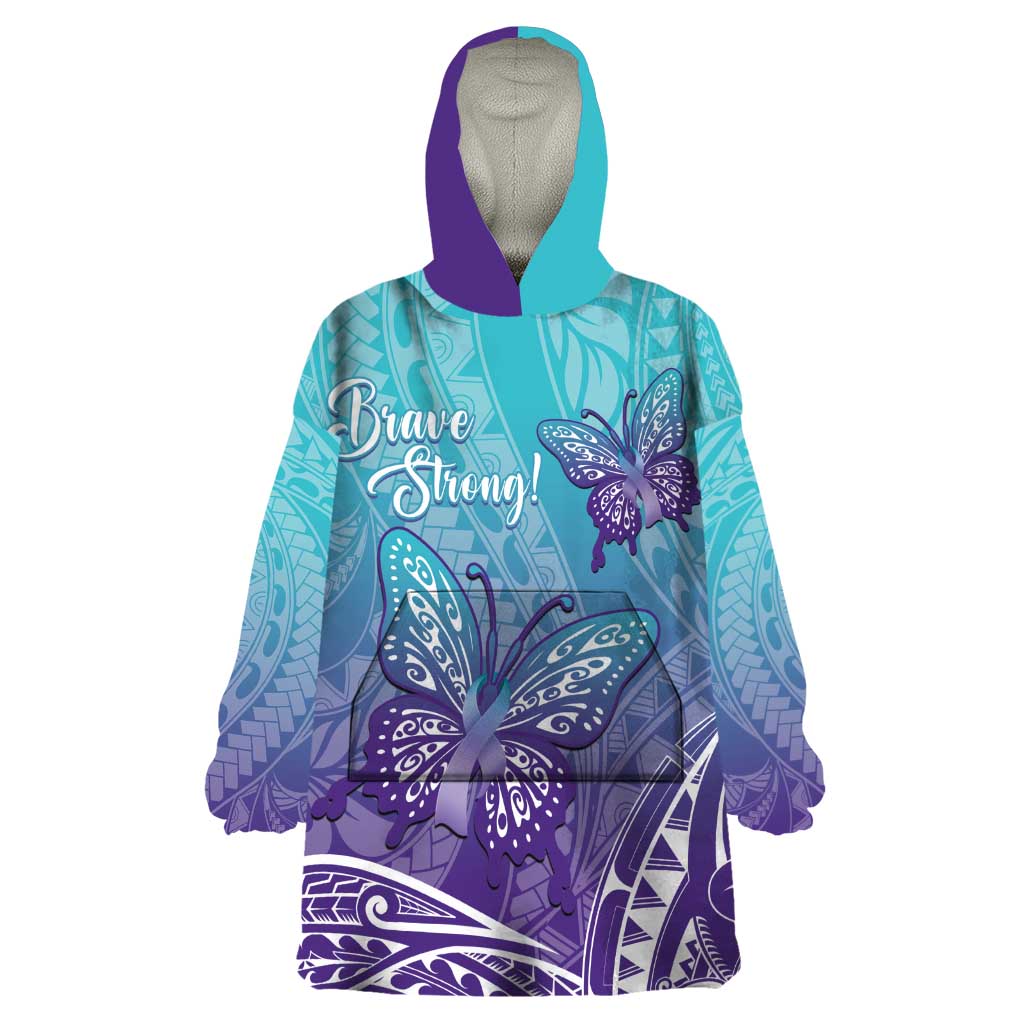 Polynesia Suicide Prevention Month Wearable Blanket Hoodie Butterfly Purple And Teal Ribbon Tomorrow Needs You