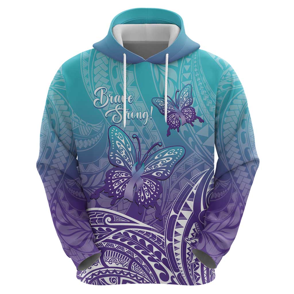 Polynesia Suicide Prevention Month Zip Hoodie Butterfly Purple And Teal Ribbon Tomorrow Needs You