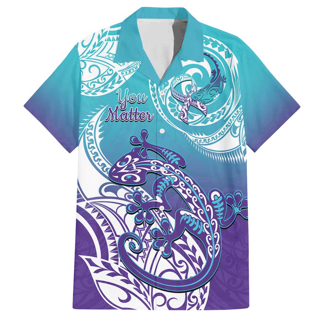Personalised New Zealand Suicide Prevention Month Family Matching Off Shoulder Maxi Dress and Hawaiian Shirt You Matter NZ Fern With Maori Koru Lizard