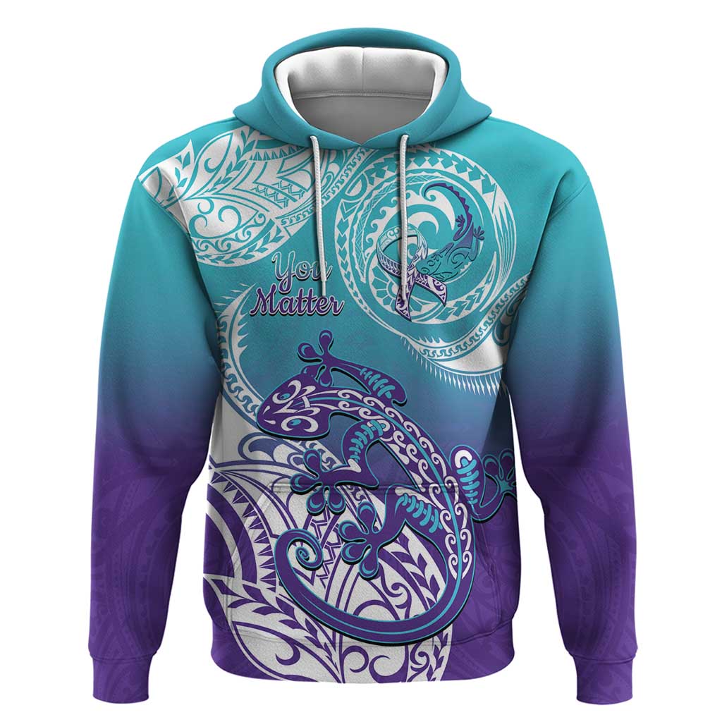 Personalised New Zealand Suicide Prevention Month Hoodie You Matter NZ Fern With Maori Koru Lizard