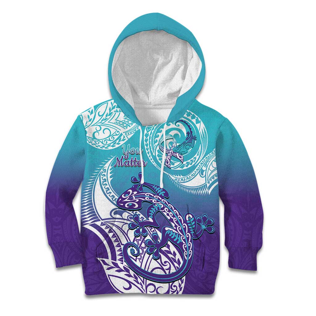 Personalised New Zealand Suicide Prevention Month Kid Hoodie You Matter NZ Fern With Maori Koru Lizard