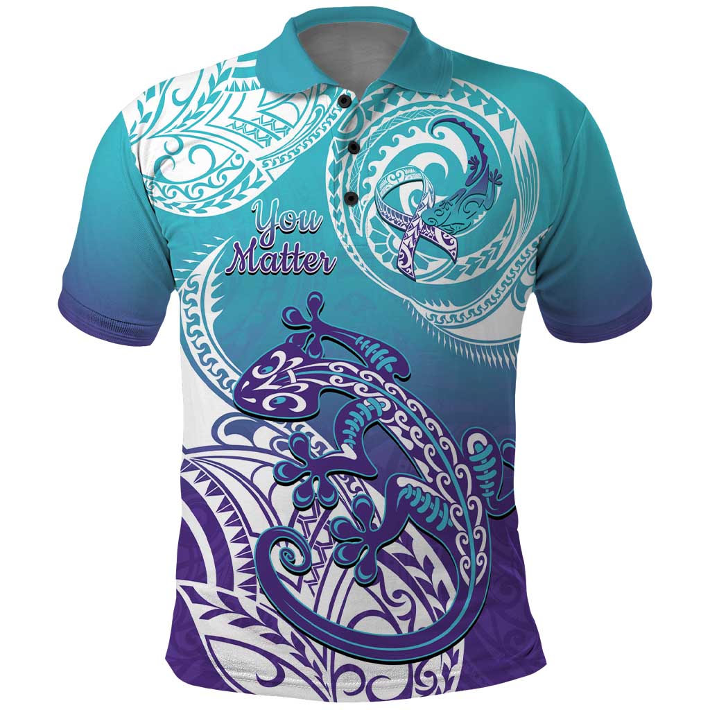 Personalised New Zealand Suicide Prevention Month Polo Shirt You Matter NZ Fern With Maori Koru Lizard