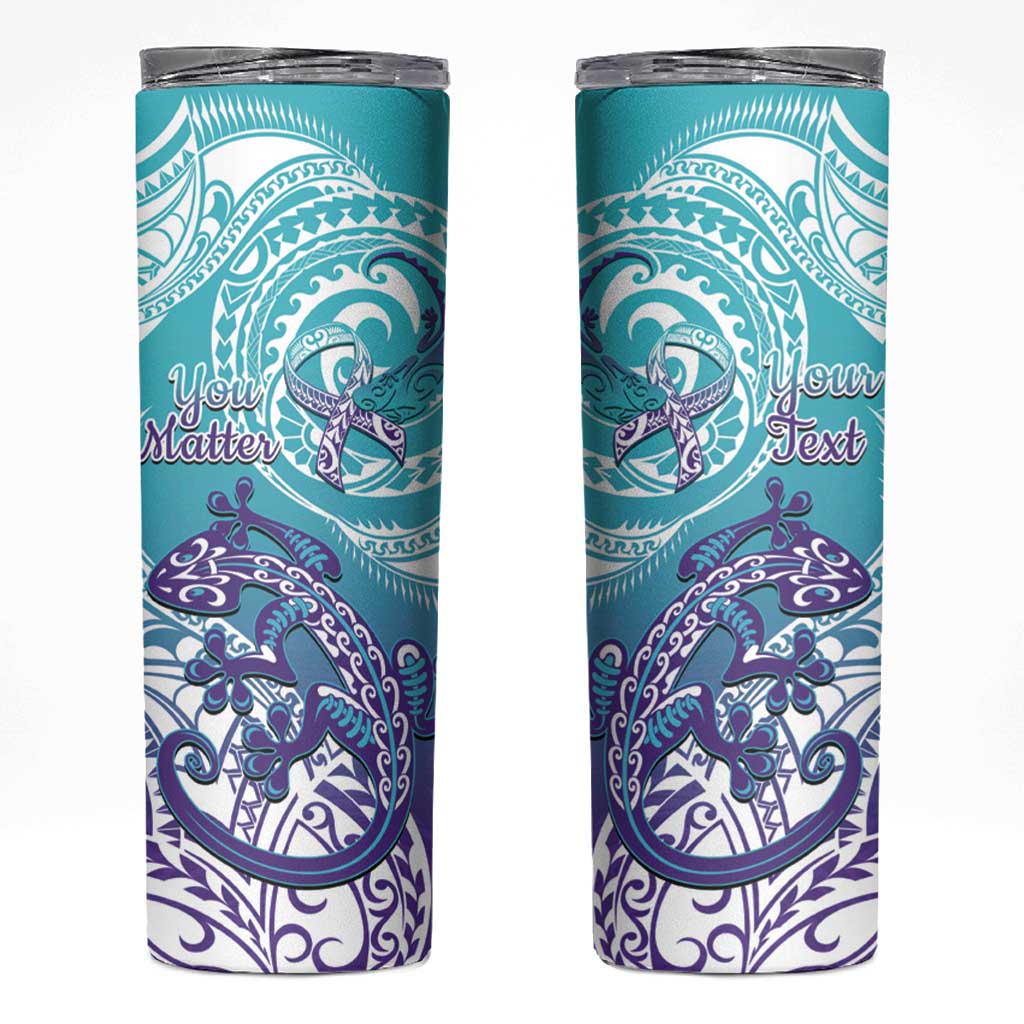 Personalised New Zealand Suicide Prevention Month Skinny Tumbler You Matter NZ Fern With Maori Koru Lizard