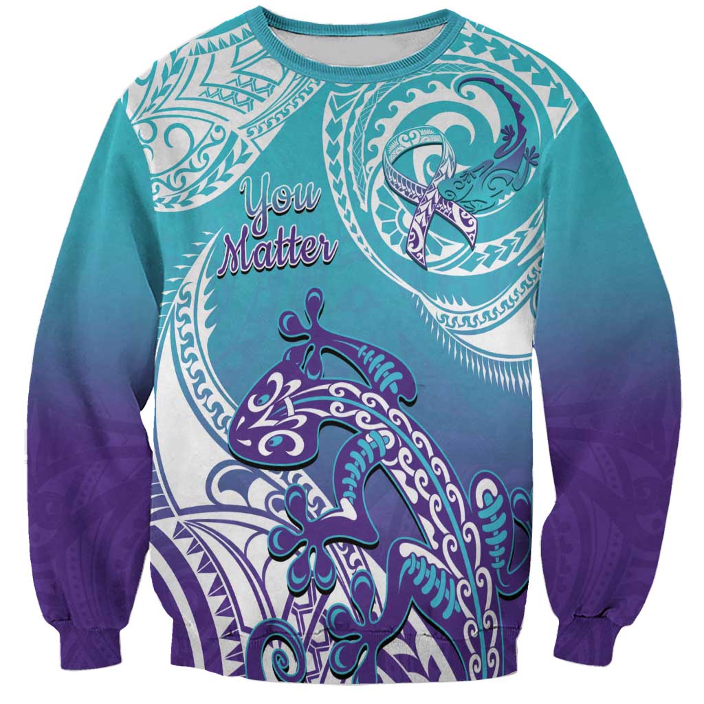 Personalised New Zealand Suicide Prevention Month Sweatshirt You Matter NZ Fern With Maori Koru Lizard