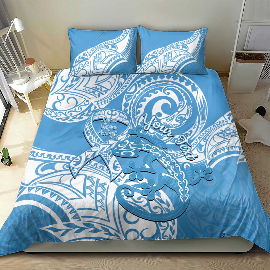 Personalised New Zealand Autism Awareness Bedding Set NZ Fern With Maori Koru Lizard