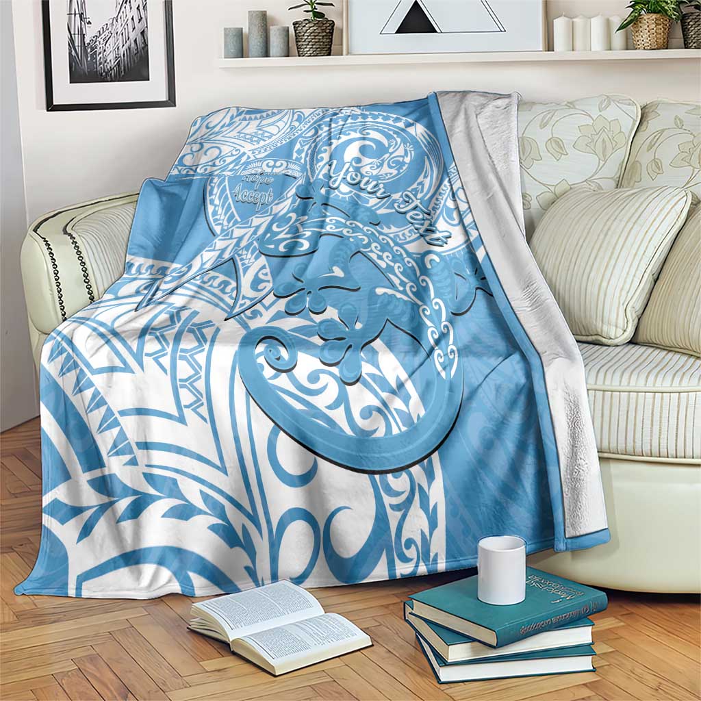 Personalised New Zealand Autism Awareness Blanket NZ Fern With Maori Koru Lizard LT14 Blue - Polynesian Pride