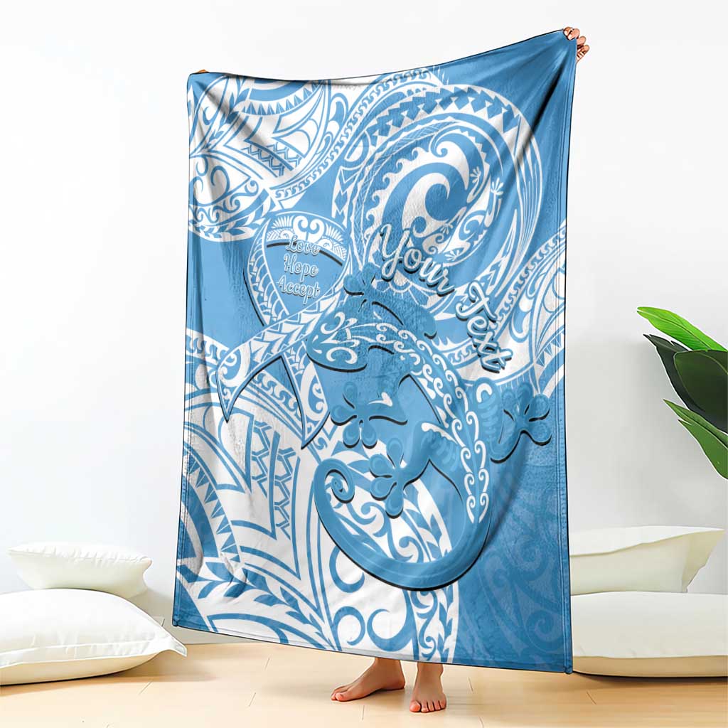 Personalised New Zealand Autism Awareness Blanket NZ Fern With Maori Koru Lizard LT14 - Polynesian Pride