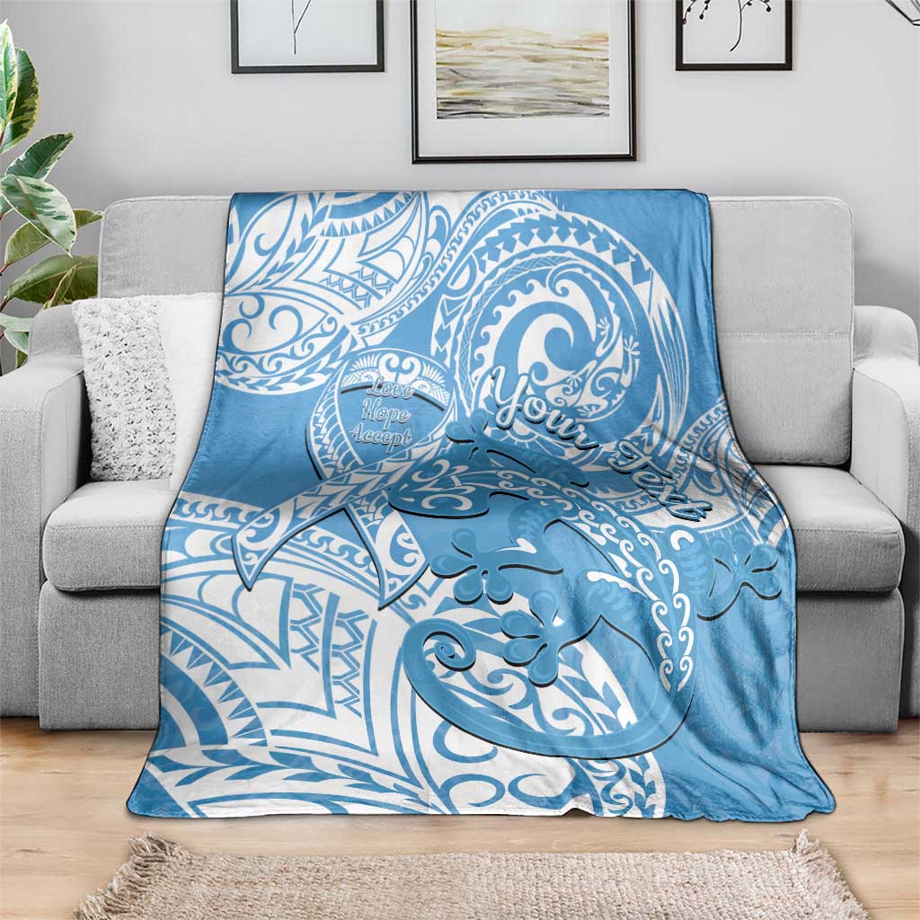 Personalised New Zealand Autism Awareness Blanket NZ Fern With Maori Koru Lizard LT14 - Polynesian Pride