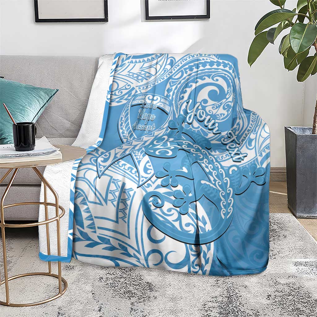 Personalised New Zealand Autism Awareness Blanket NZ Fern With Maori Koru Lizard LT14 - Polynesian Pride