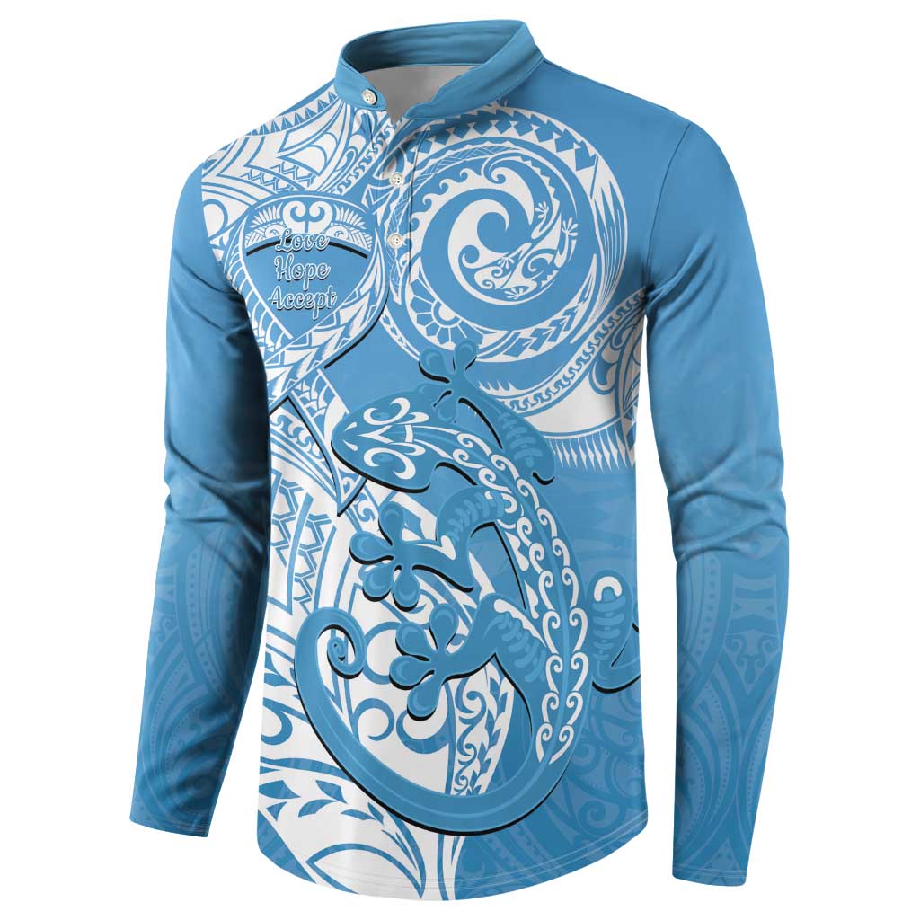 Personalised New Zealand Autism Awareness Button Sweatshirt NZ Fern With Maori Koru Lizard LT14 - Polynesian Pride