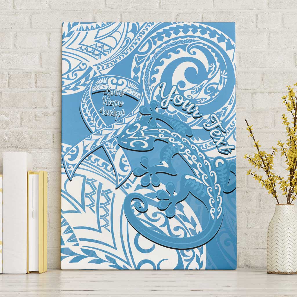 Personalised New Zealand Autism Awareness Canvas Wall Art NZ Fern With Maori Koru Lizard LT14 Without Frame Blue - Polynesian Pride