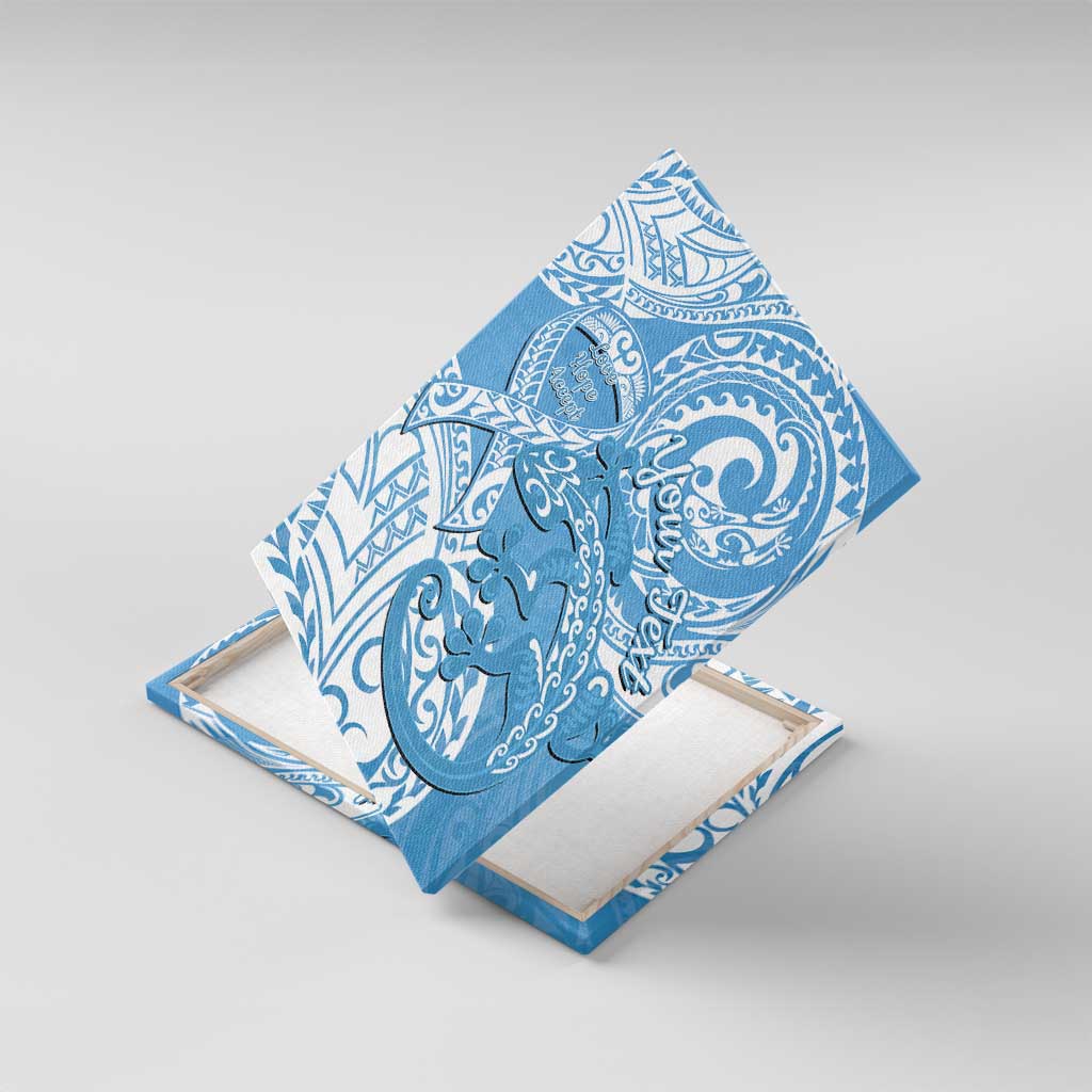 Personalised New Zealand Autism Awareness Canvas Wall Art NZ Fern With Maori Koru Lizard LT14 With Frame Blue - Polynesian Pride