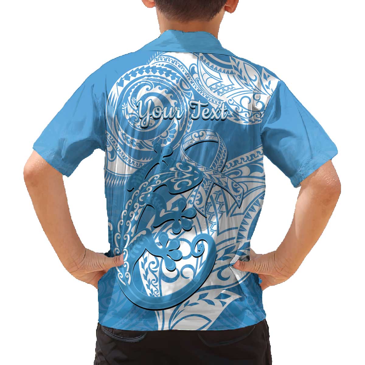 Personalised New Zealand Autism Awareness Family Matching Off Shoulder Short Dress and Hawaiian Shirt NZ Fern With Maori Koru Lizard LT14 - Polynesian Pride