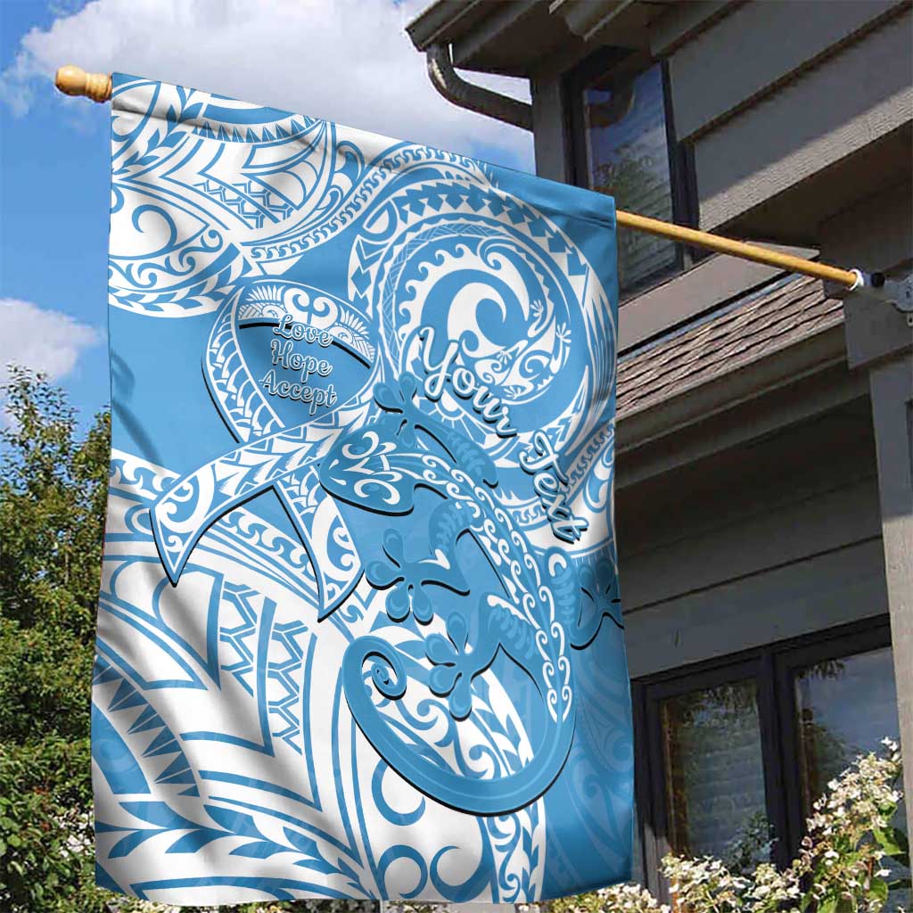 Personalised New Zealand Autism Awareness Garden Flag NZ Fern With Maori Koru Lizard LT14 - Polynesian Pride