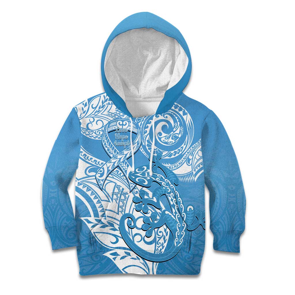 Personalised New Zealand Autism Awareness Kid Hoodie NZ Fern With Maori Koru Lizard