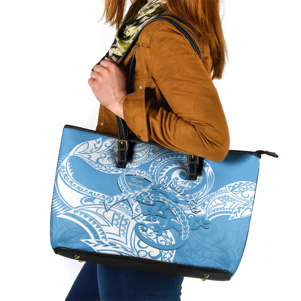 Personalised New Zealand Autism Awareness Leather Tote Bag NZ Fern With Maori Koru Lizard LT14 Blue - Polynesian Pride