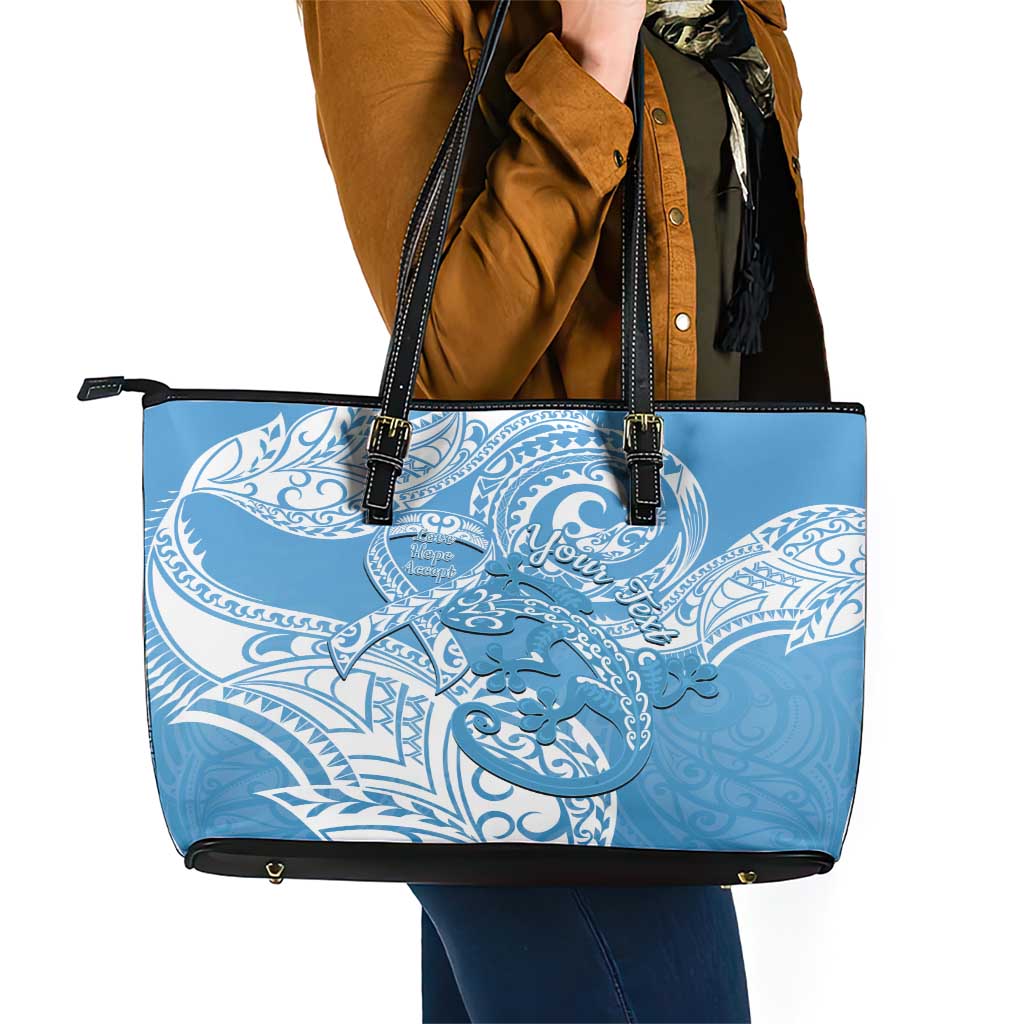 Personalised New Zealand Autism Awareness Leather Tote Bag NZ Fern With Maori Koru Lizard LT14 - Polynesian Pride