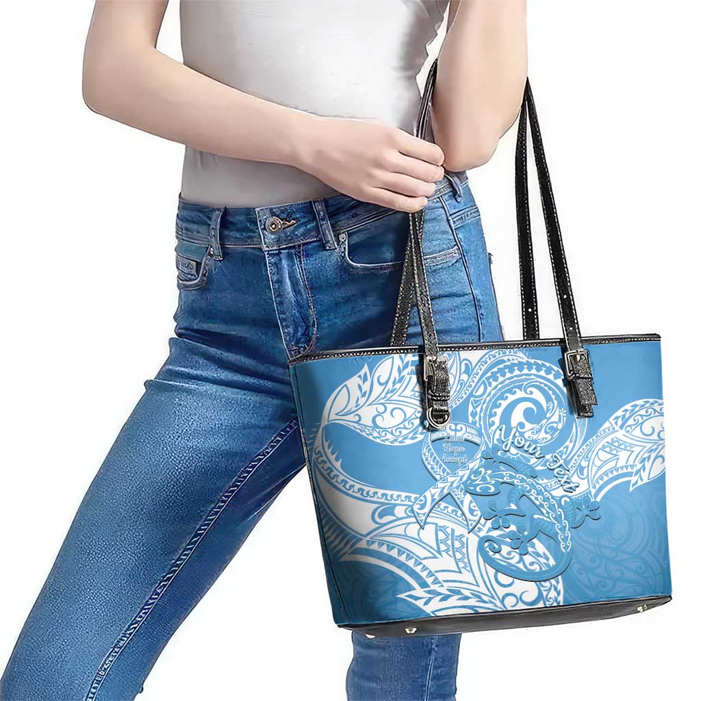 Personalised New Zealand Autism Awareness Leather Tote Bag NZ Fern With Maori Koru Lizard LT14 - Polynesian Pride