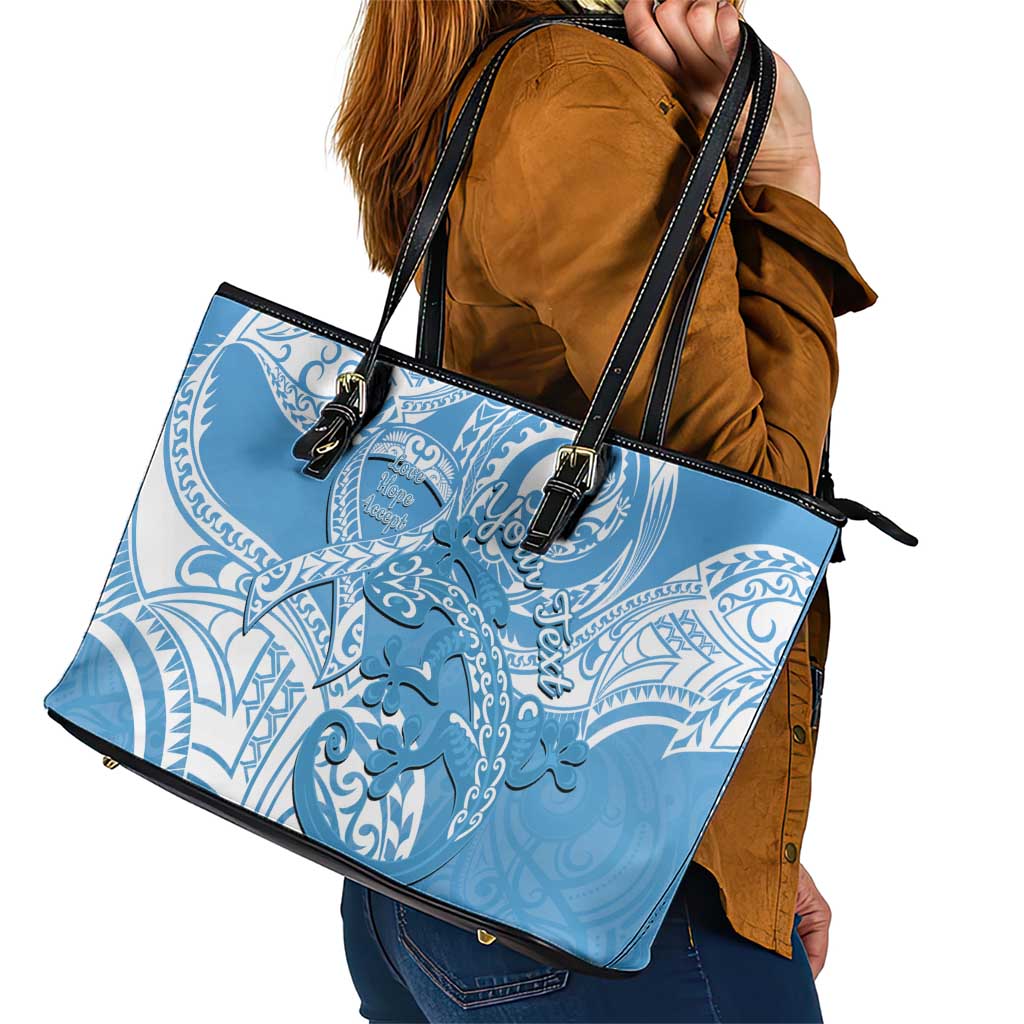 Personalised New Zealand Autism Awareness Leather Tote Bag NZ Fern With Maori Koru Lizard LT14 - Polynesian Pride