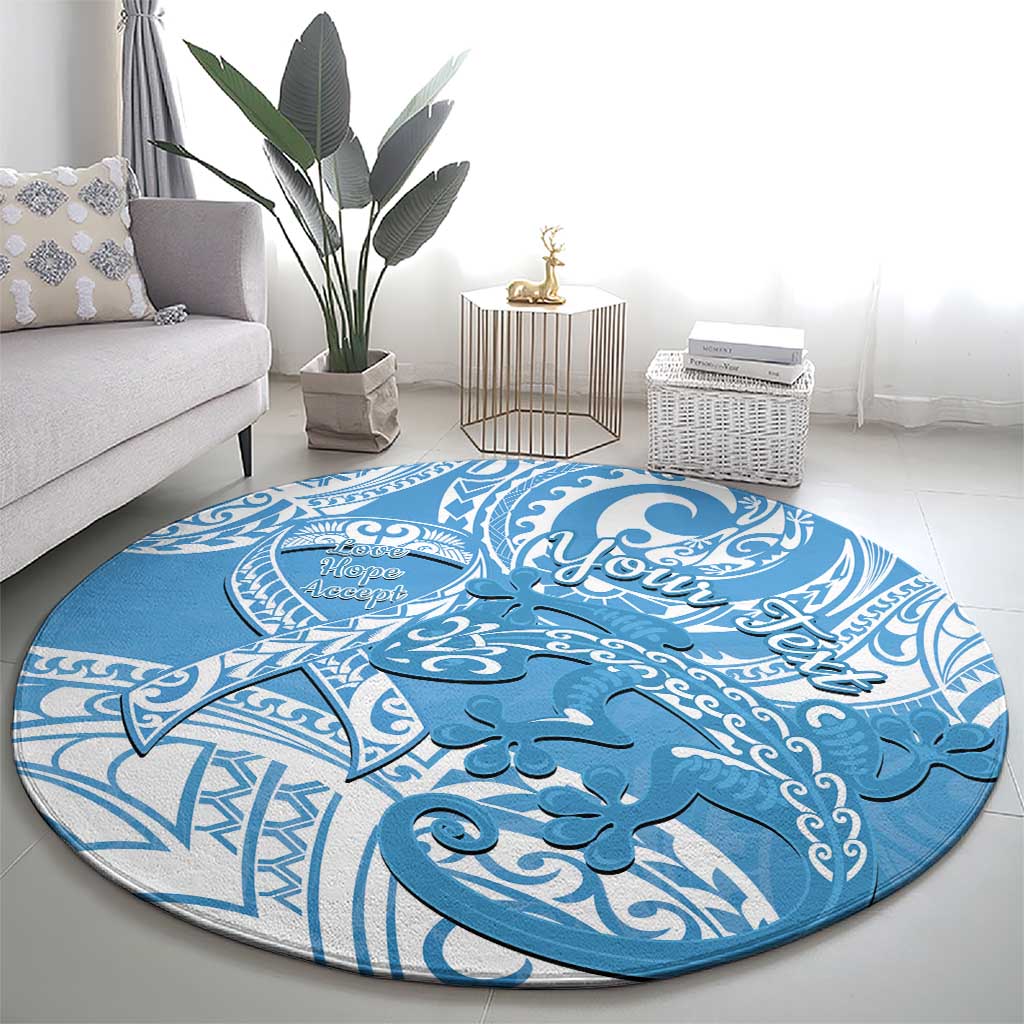 Personalised New Zealand Autism Awareness Round Carpet NZ Fern With Maori Koru Lizard