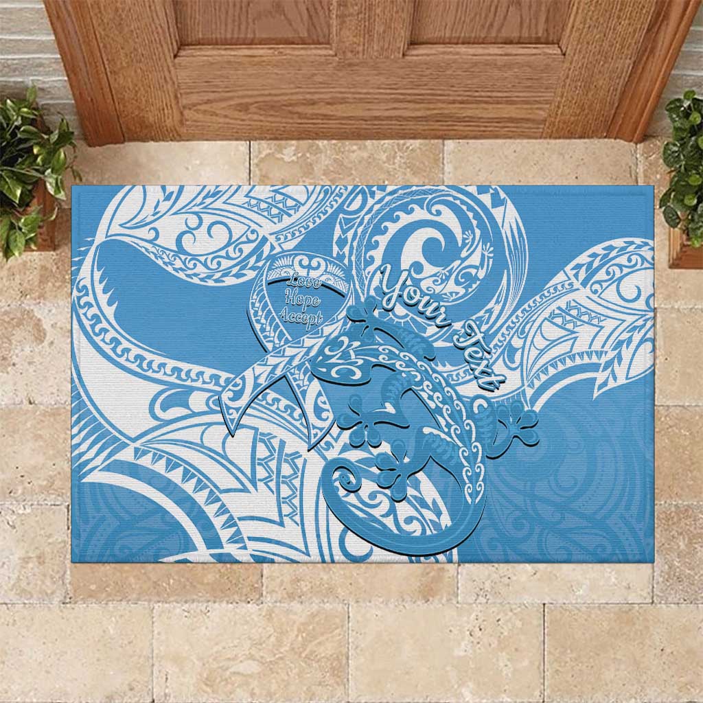 Personalised New Zealand Autism Awareness Rubber Doormat NZ Fern With Maori Koru Lizard LT14 Blue - Polynesian Pride