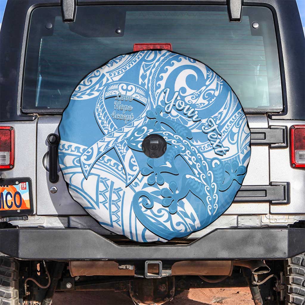 Personalised New Zealand Autism Awareness Spare Tire Cover NZ Fern With Maori Koru Lizard LT14 Blue - Polynesian Pride