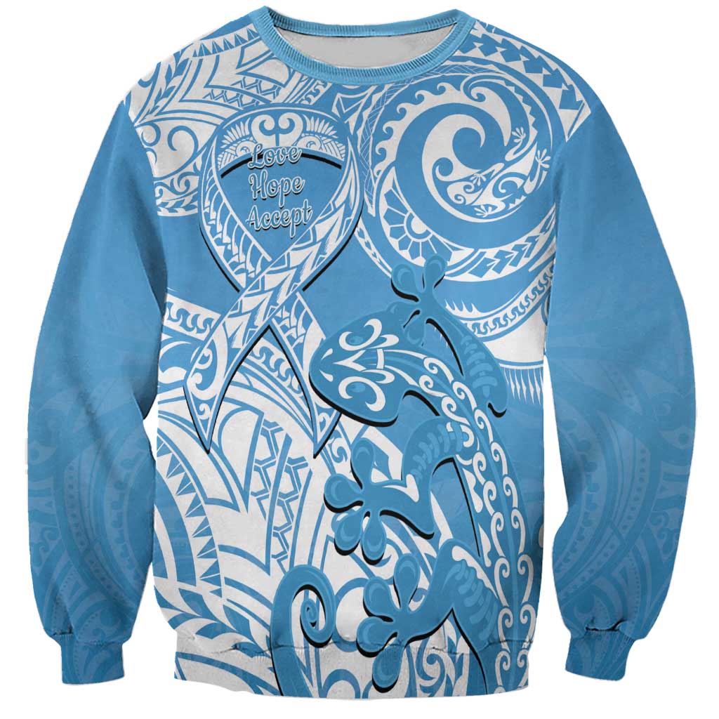 Personalised New Zealand Autism Awareness Sweatshirt NZ Fern With Maori Koru Lizard LT14 Unisex Blue - Polynesian Pride