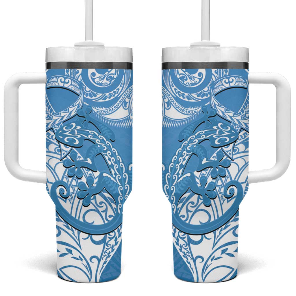New Zealand Autism Awareness Tumbler With Handle NZ Fern With Maori Koru Lizard LT14 One Size: 40 oz Blue - Polynesian Pride