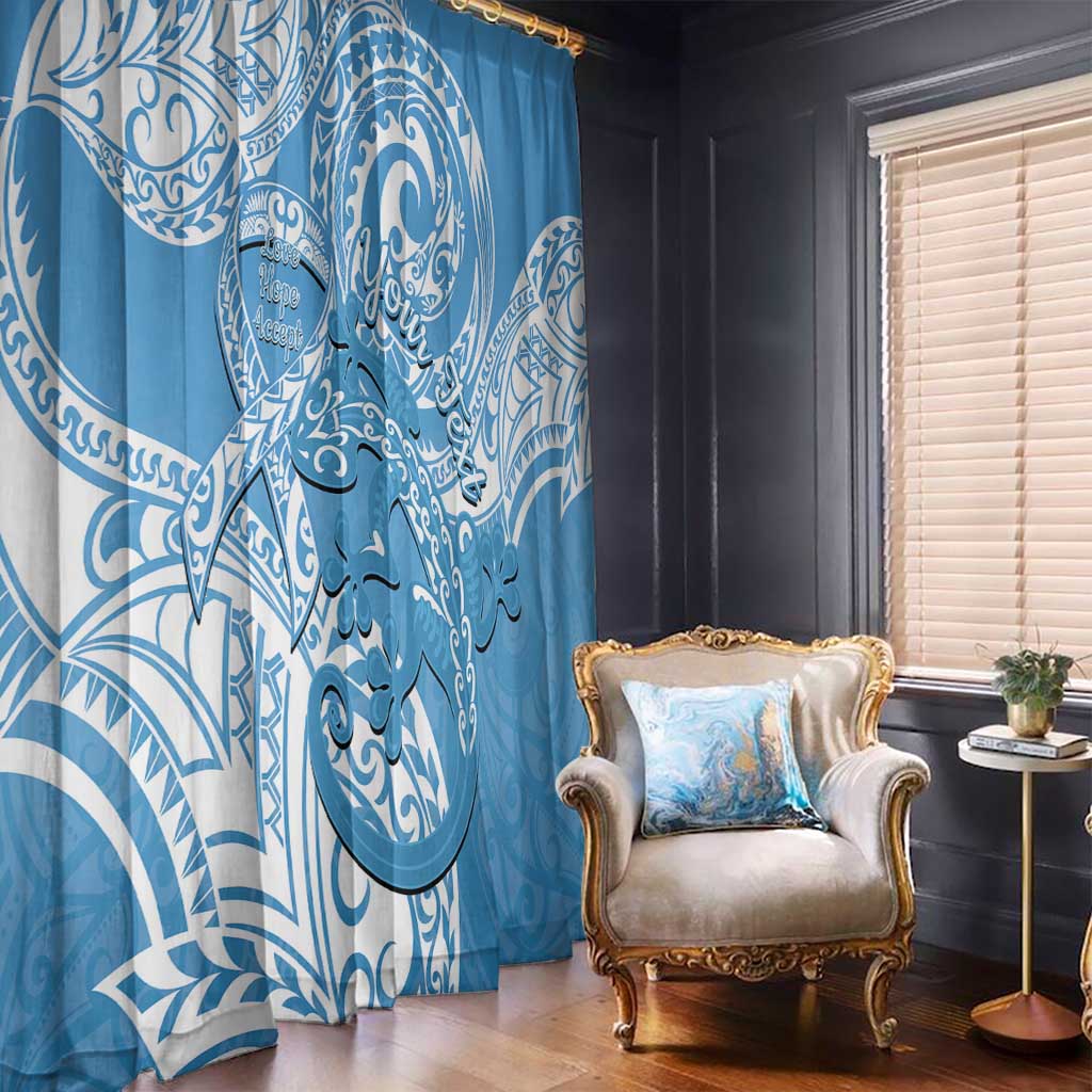 Personalised New Zealand Autism Awareness Window Curtain NZ Fern With Maori Koru Lizard LT14 - Polynesian Pride
