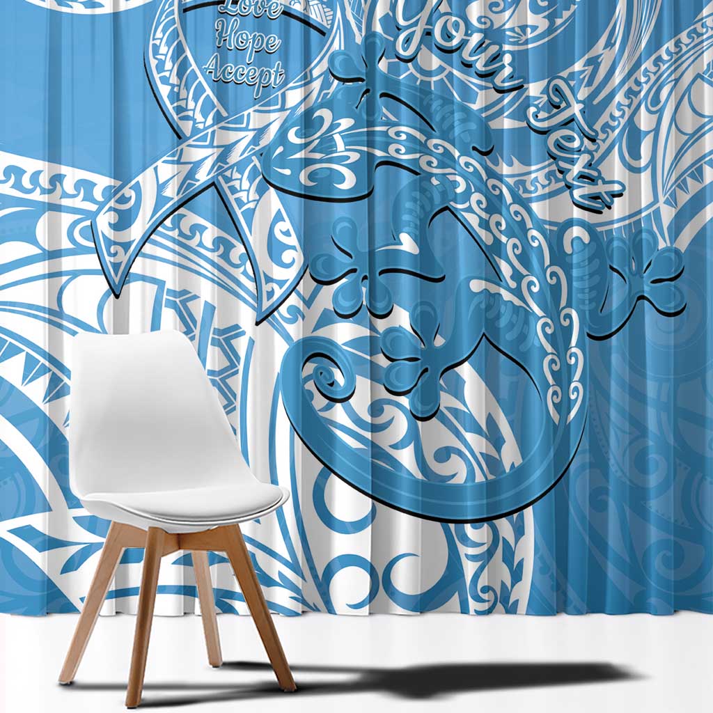 Personalised New Zealand Autism Awareness Window Curtain NZ Fern With Maori Koru Lizard LT14 - Polynesian Pride