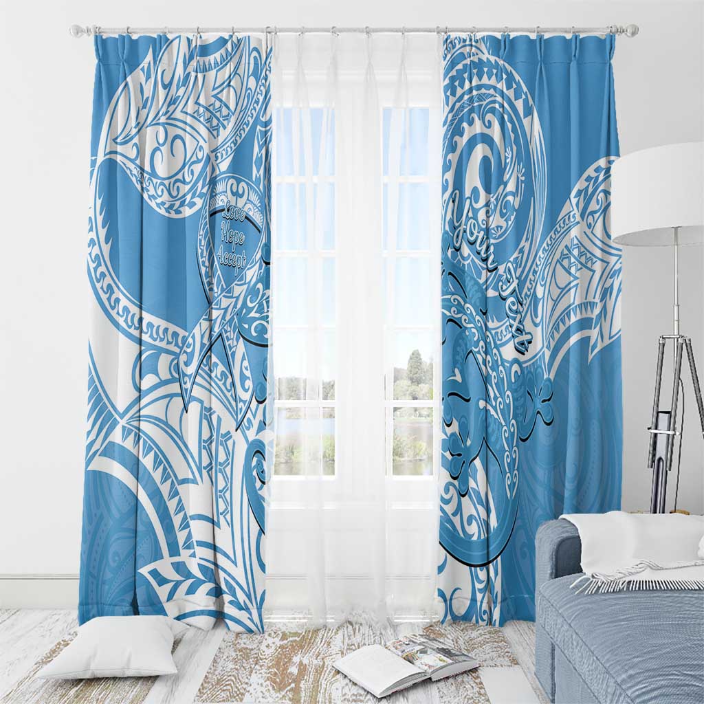 Personalised New Zealand Autism Awareness Window Curtain NZ Fern With Maori Koru Lizard LT14 - Polynesian Pride