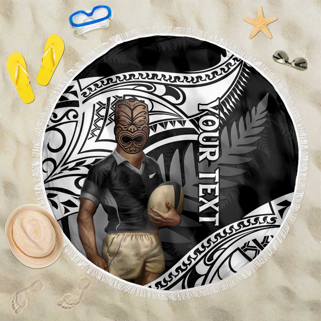 Custom New Zealand Silver Fern Rugby Beach Blanket 2024 Aotearoa Maori Mascot Go All Black