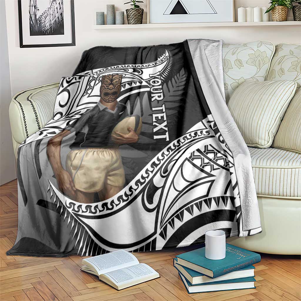 Custom New Zealand Silver Fern Rugby Blanket 2024 Aotearoa Maori Mascot Go All Black LT14 Black - Polynesian Pride