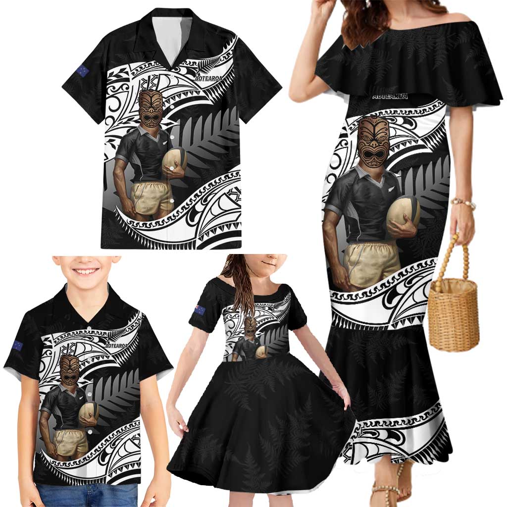 Custom New Zealand Silver Fern Rugby Family Matching Mermaid Dress and Hawaiian Shirt 2024 Aotearoa Maori Mascot Go All Black LT14 - Polynesian Pride