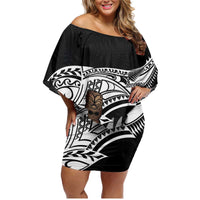 Custom New Zealand Silver Fern Rugby Family Matching Off Shoulder Short Dress and Hawaiian Shirt 2024 Aotearoa Maori Mascot Go All Black