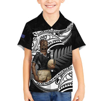 Custom New Zealand Silver Fern Rugby Family Matching Short Sleeve Bodycon Dress and Hawaiian Shirt 2024 Aotearoa Maori Mascot Go All Black