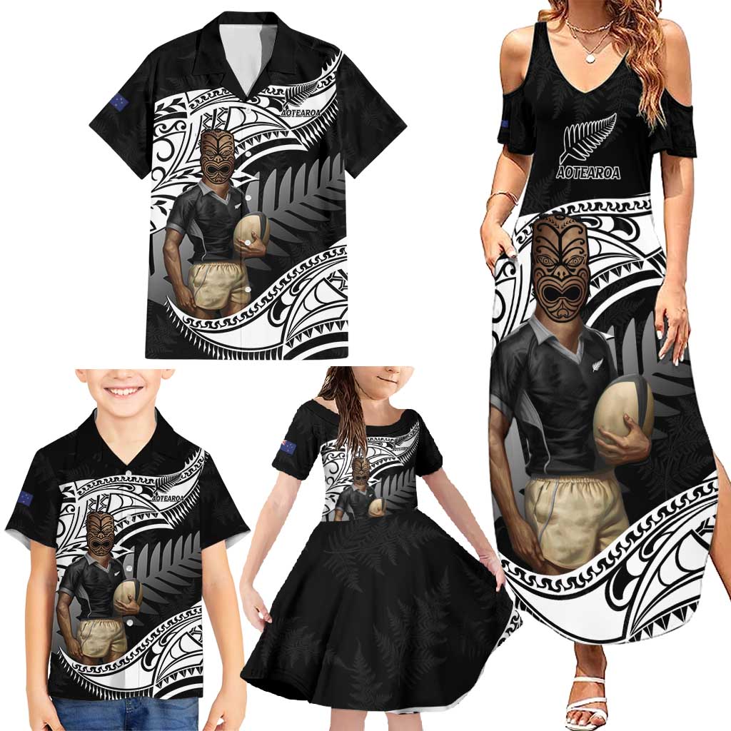 Custom New Zealand Silver Fern Rugby Family Matching Summer Maxi Dress and Hawaiian Shirt 2024 Aotearoa Maori Mascot Go All Black