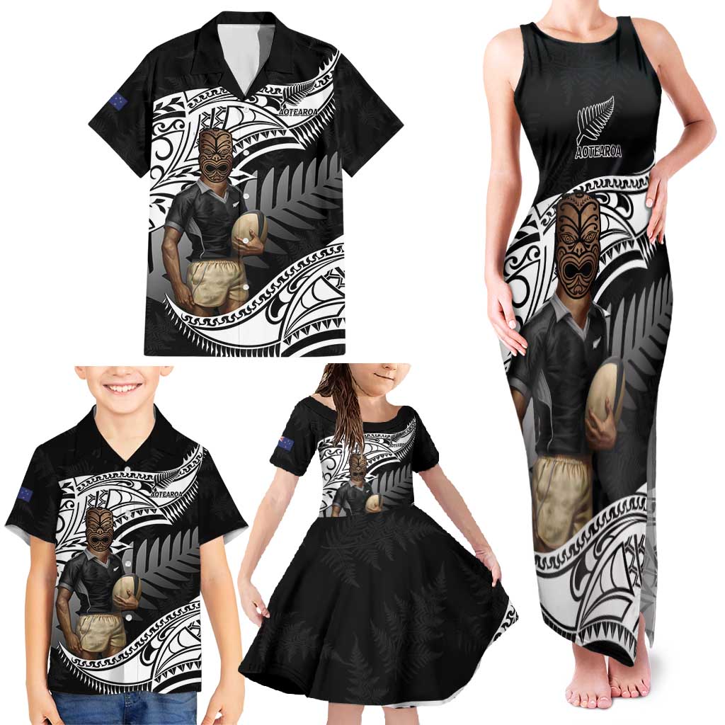 Custom New Zealand Silver Fern Rugby Family Matching Tank Maxi Dress and Hawaiian Shirt 2024 Aotearoa Maori Mascot Go All Black