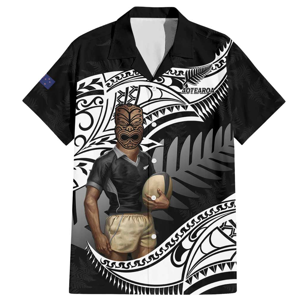 Custom New Zealand Silver Fern Rugby Hawaiian Shirt 2024 Aotearoa Maori Mascot Go All Black LT14 Black - Polynesian Pride