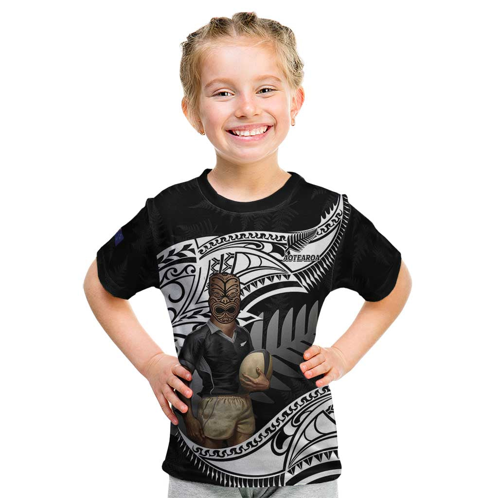 Custom New Zealand Silver Fern Rugby Kid T Shirt 2024 Aotearoa Maori Mascot Go All Black