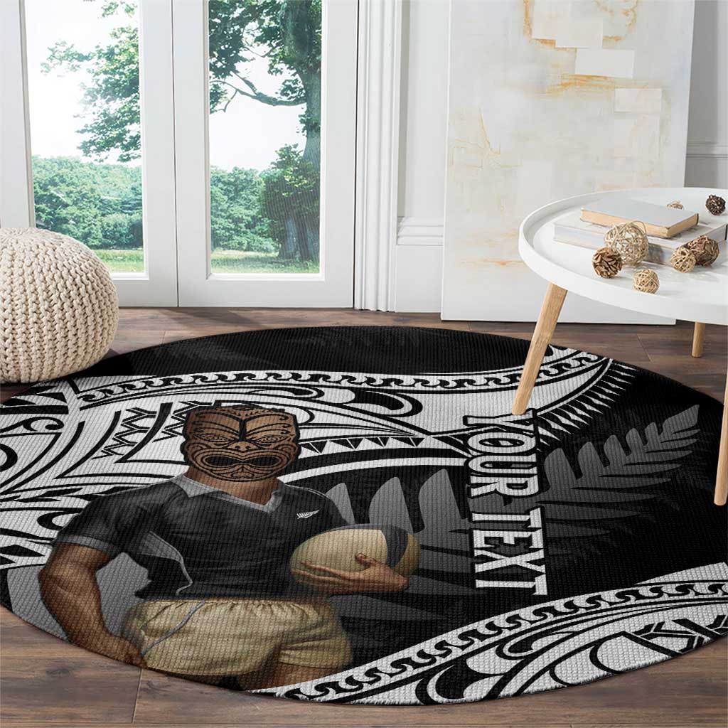 Custom New Zealand Silver Fern Rugby Round Carpet 2024 Aotearoa Maori Mascot Go All Black